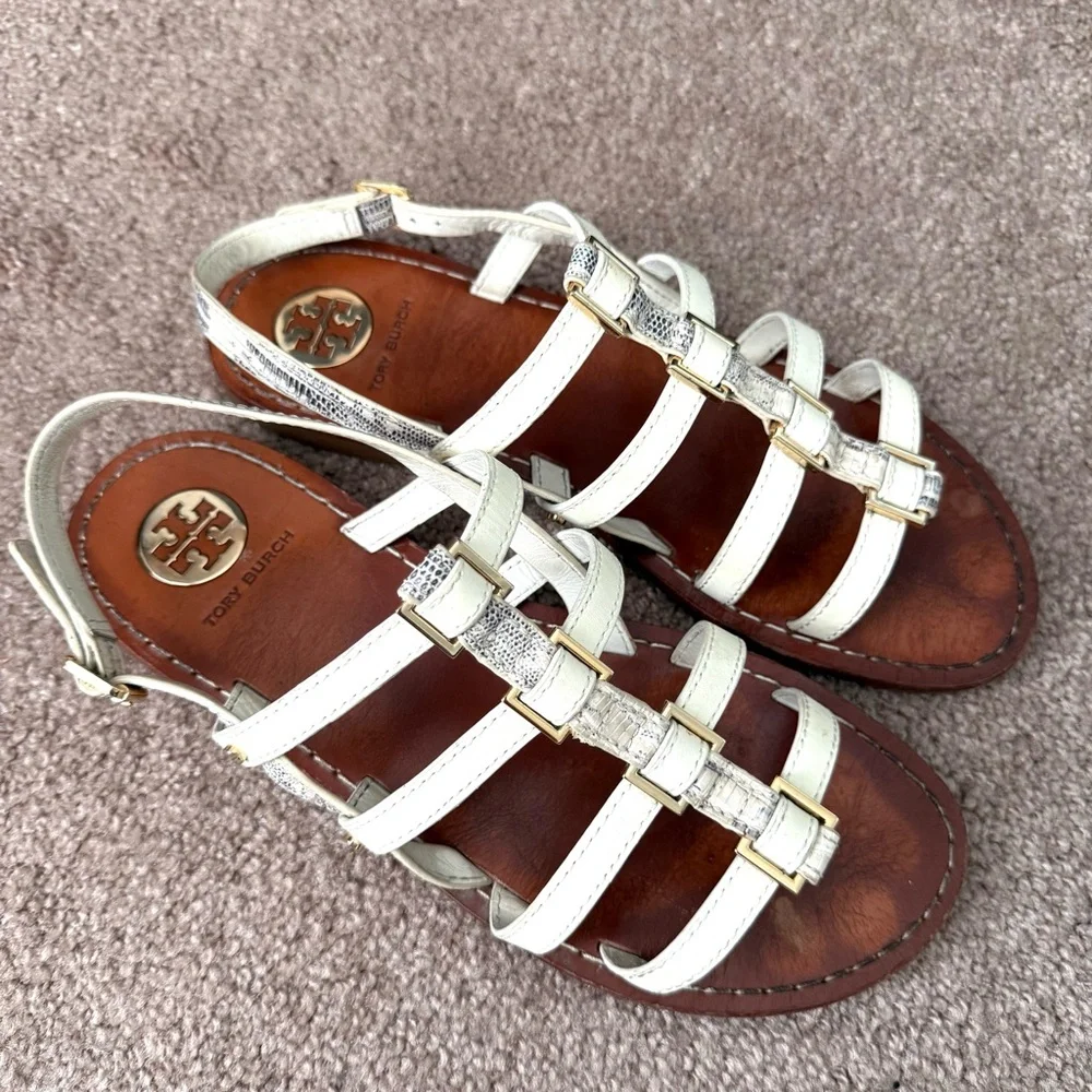 Tory Burch Reggie Gladiator Leather Flat Sandal